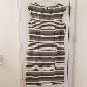 Calvin Klein Gray White Striped Dress Sz 14